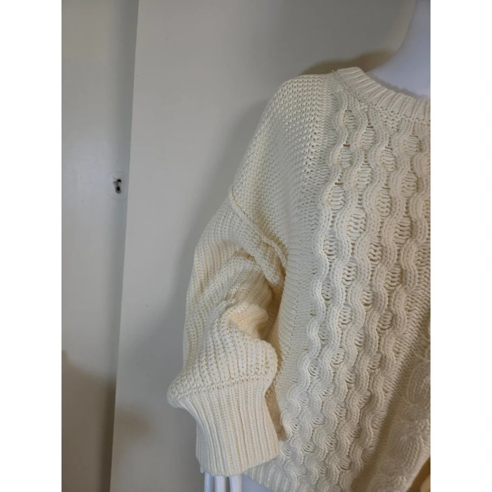Free People Womens Cream‎ Cable Knit Oversized  Sweater Large OB1343351